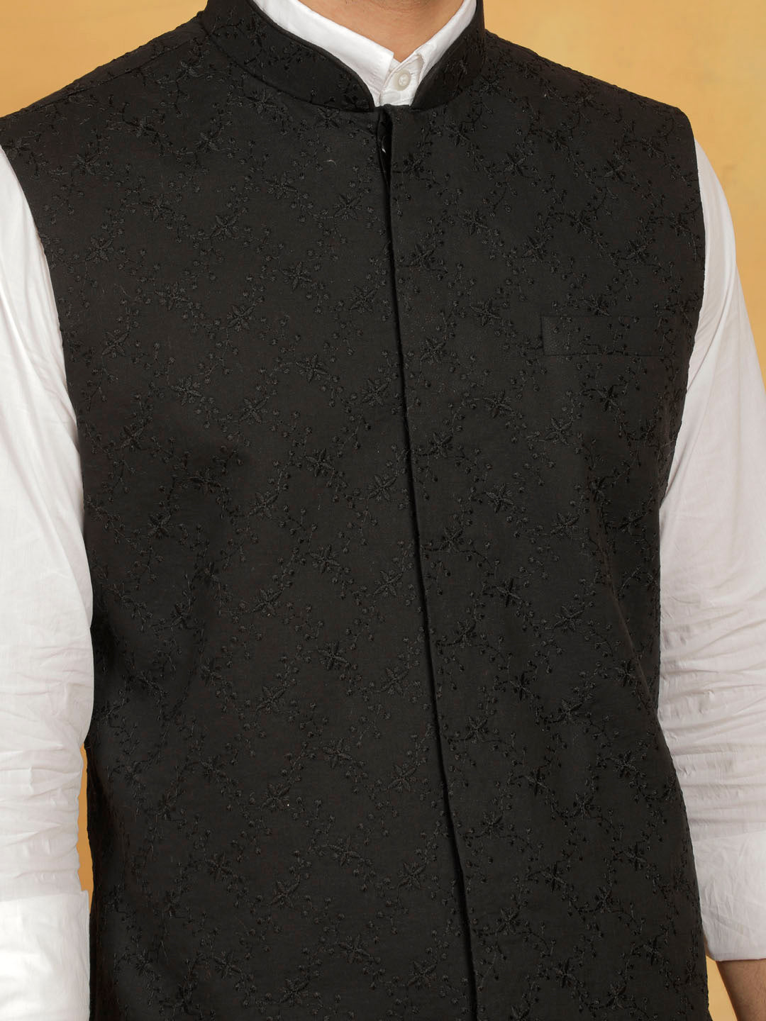 Men's Black Cotton Straight Nehru Jacket