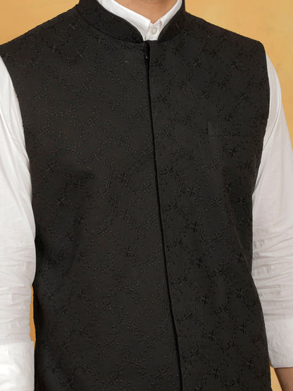 Men's Black Cotton Straight Nehru Jacket