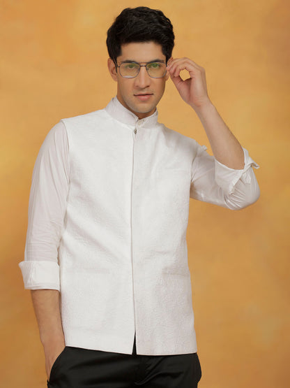 Men's White Cotton Straight Nehru Jacket