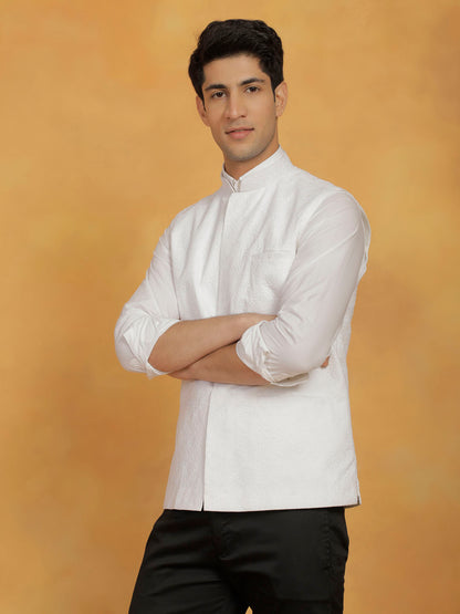 Men's White Cotton Straight Nehru Jacket