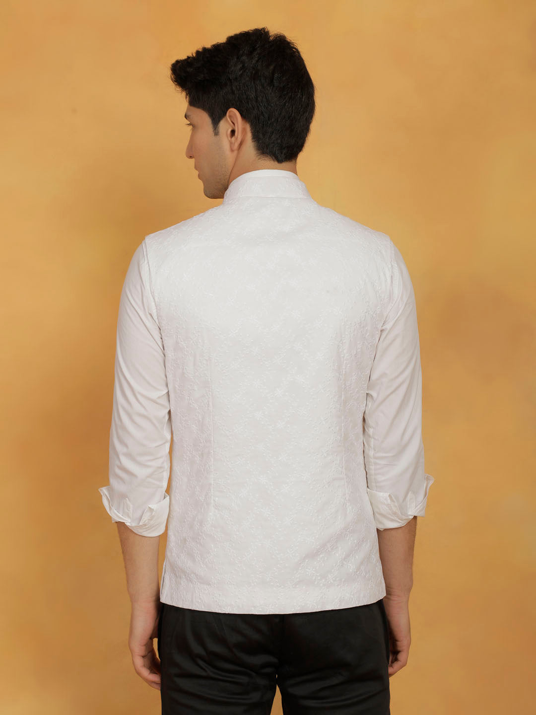 Men's White Cotton Straight Nehru Jacket
