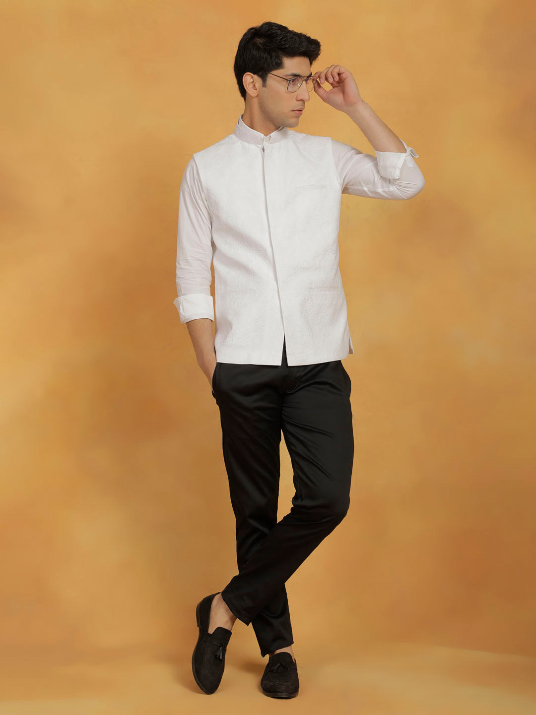 Men's White Cotton Straight Nehru Jacket