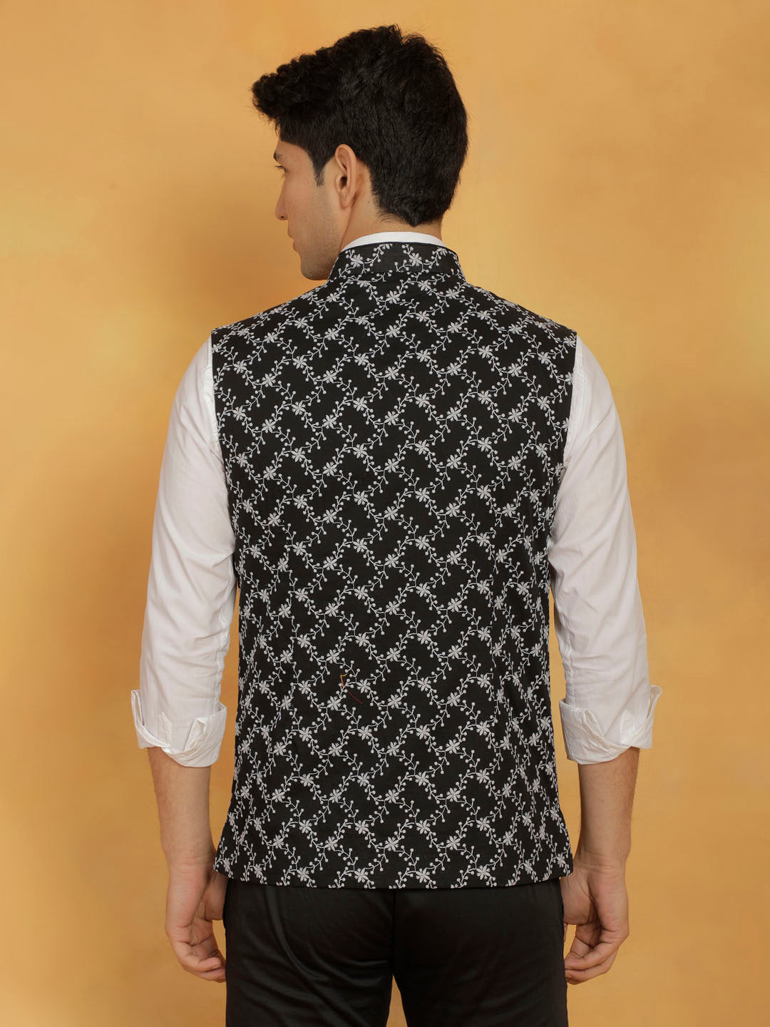 Men's Black Cotton Straight Nehru Jacket