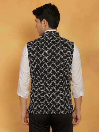 Men's Black Cotton Straight Nehru Jacket