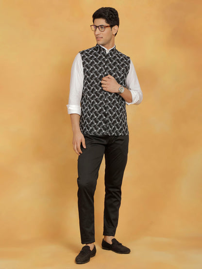 Men's Black Cotton Straight Nehru Jacket