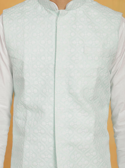 Men's Green Cotton Straight Nehru Jacket