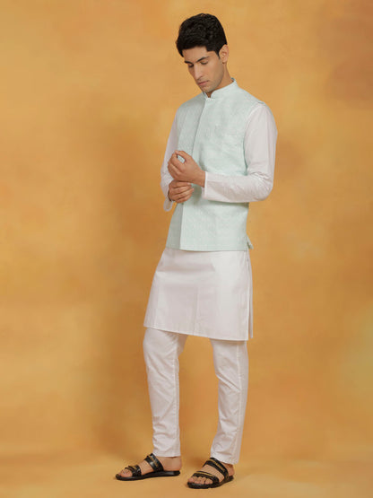 Men's Green Cotton Straight Nehru Jacket