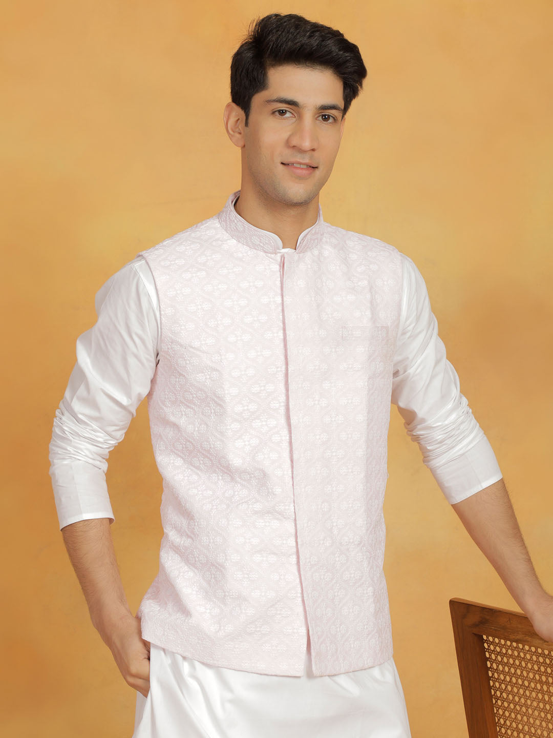 Men's Pink Cotton Straight Nehru Jacket