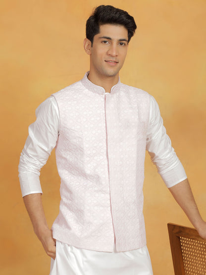 Men's Pink Cotton Straight Nehru Jacket