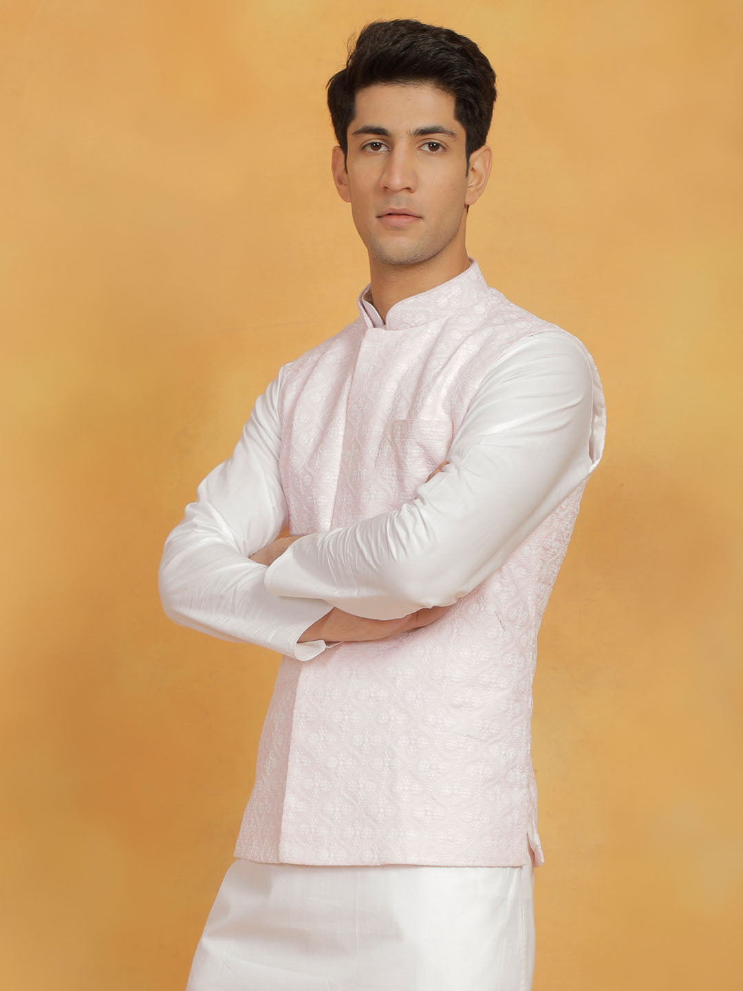 Men's Pink Cotton Straight Nehru Jacket