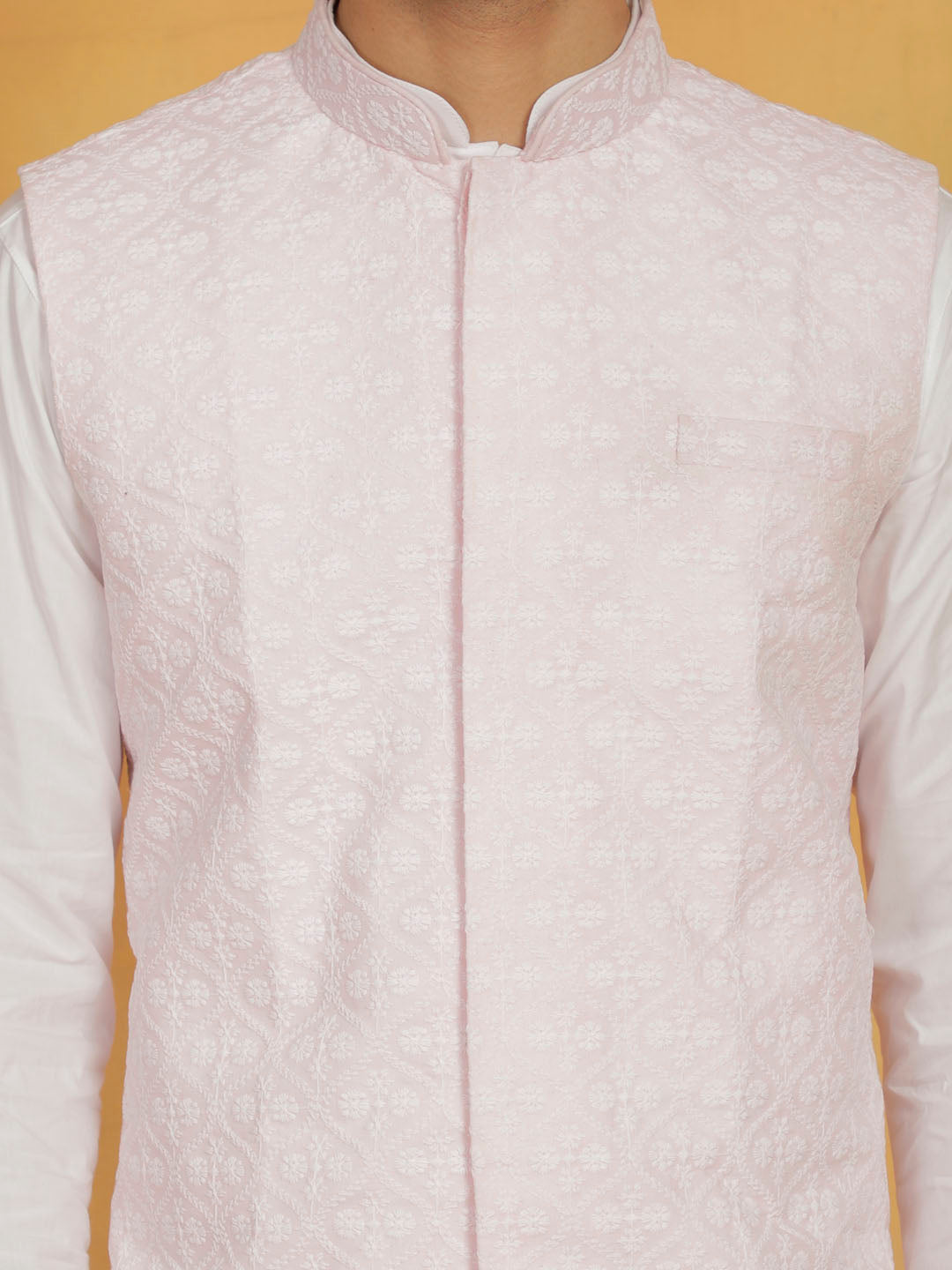 Men's Pink Cotton Straight Nehru Jacket