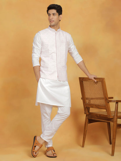 Men's Pink Cotton Straight Nehru Jacket