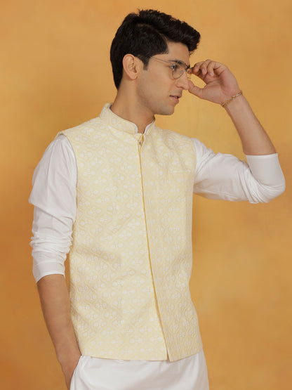 Men's Yellow Cotton Straight Nehru Jacket