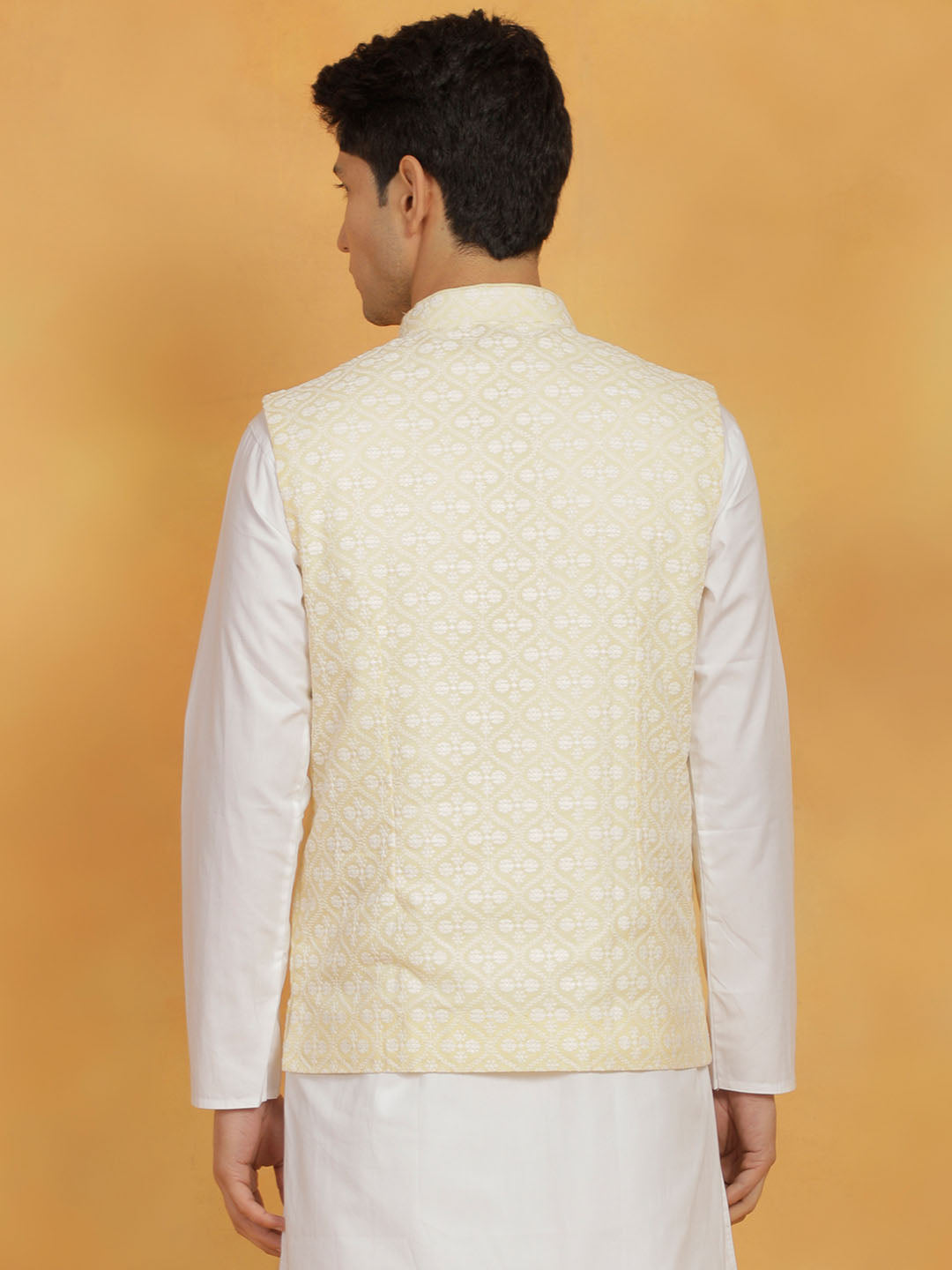 Men's Yellow Cotton Straight Nehru Jacket