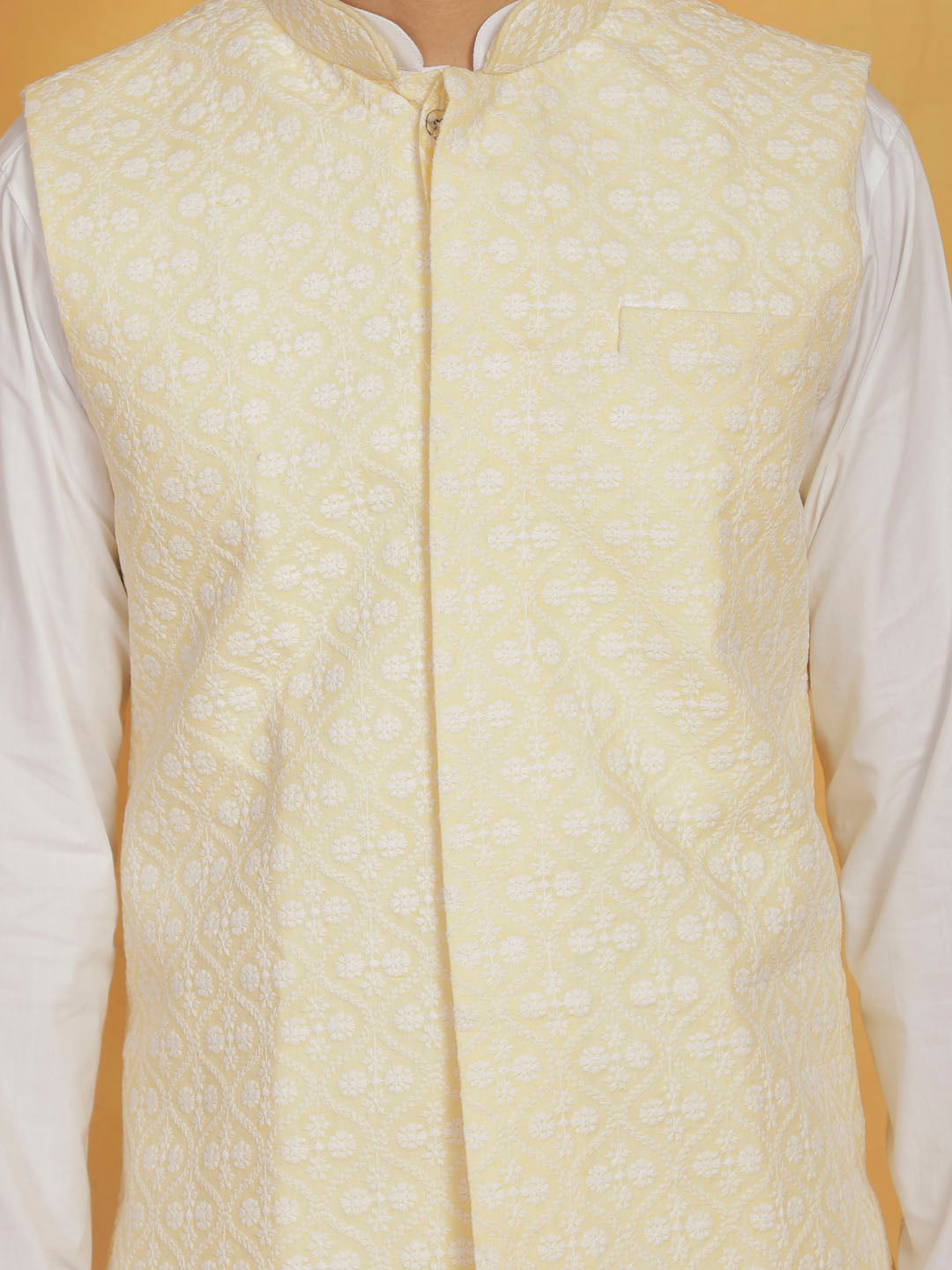 Men's Yellow Cotton Straight Nehru Jacket