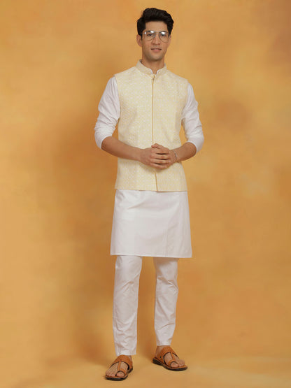 Men's Yellow Cotton Straight Nehru Jacket
