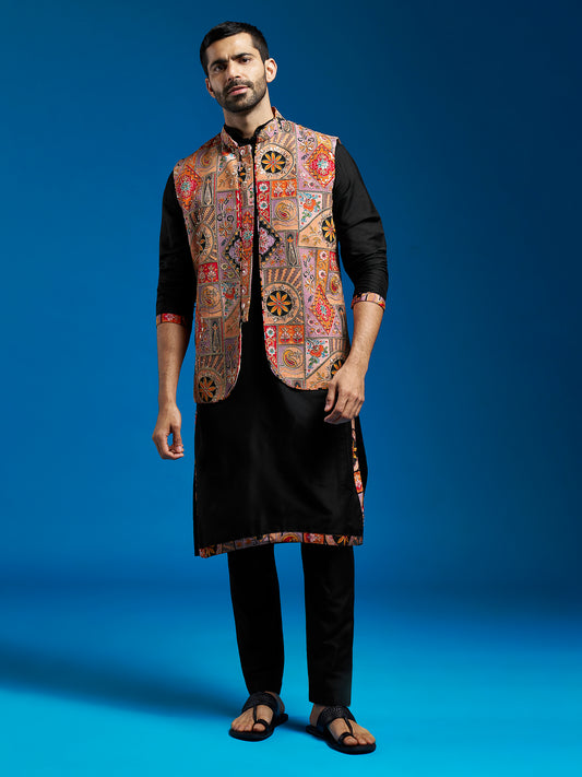 Men's Maroon Viscose Straight Jacket Kurta And Pyjama Set.