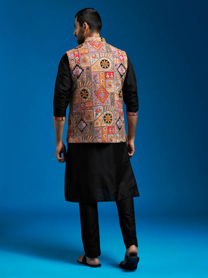 Men's Maroon Viscose Straight Jacket Kurta And Pyjama Set.