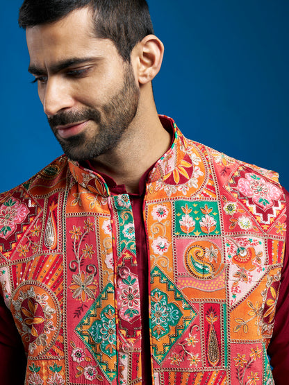 Men's Black Viscose Straight Jacket Kurta And Pyjama Set.