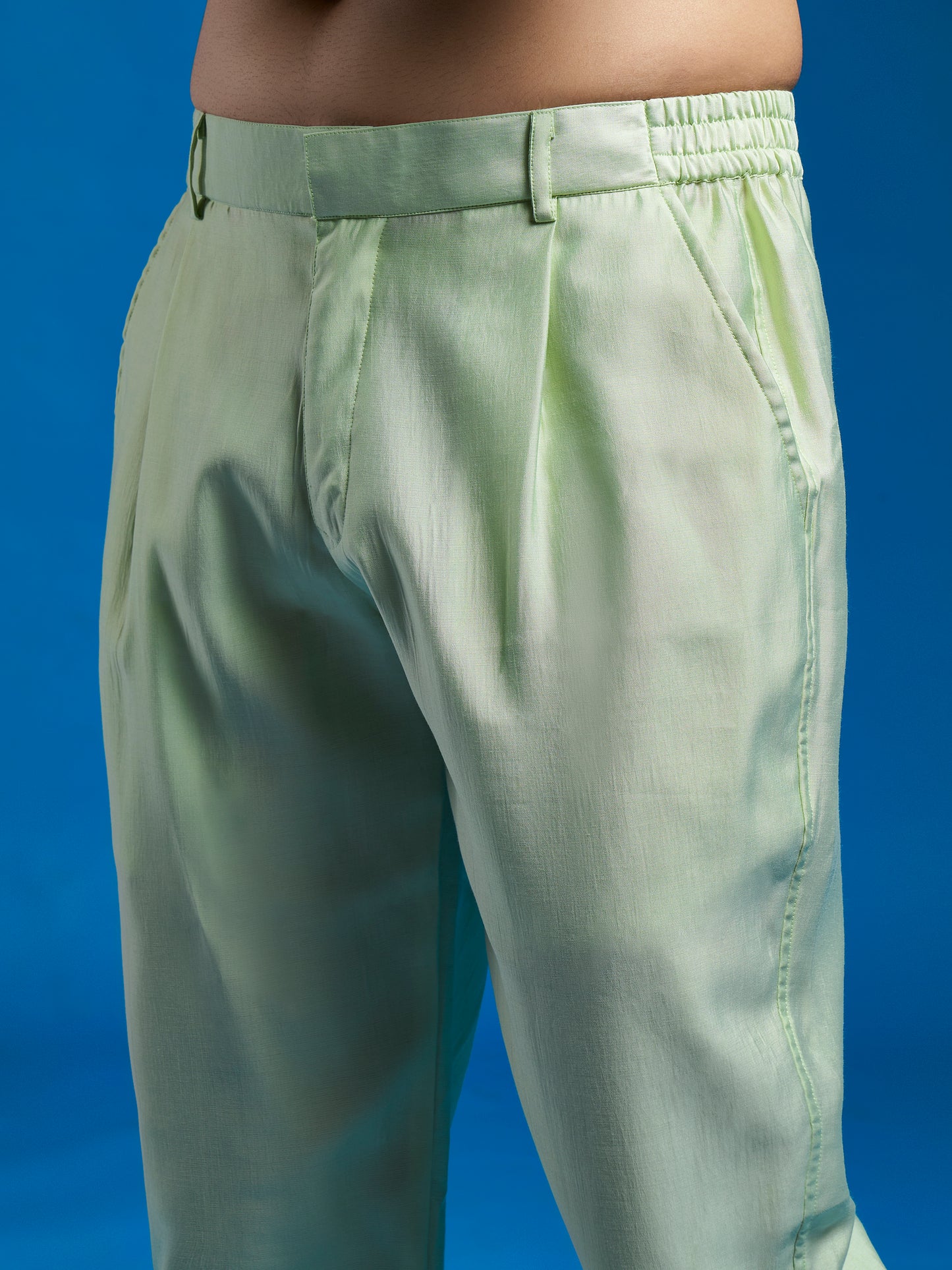 Men's Mint Green Silk Blend Straight Jacket Kurta And Pyjama Set.