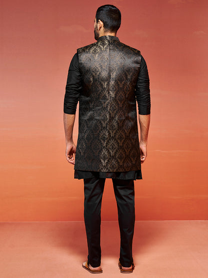Men's Black Viscose Straight Jacket Kurta And Pyjama Set.