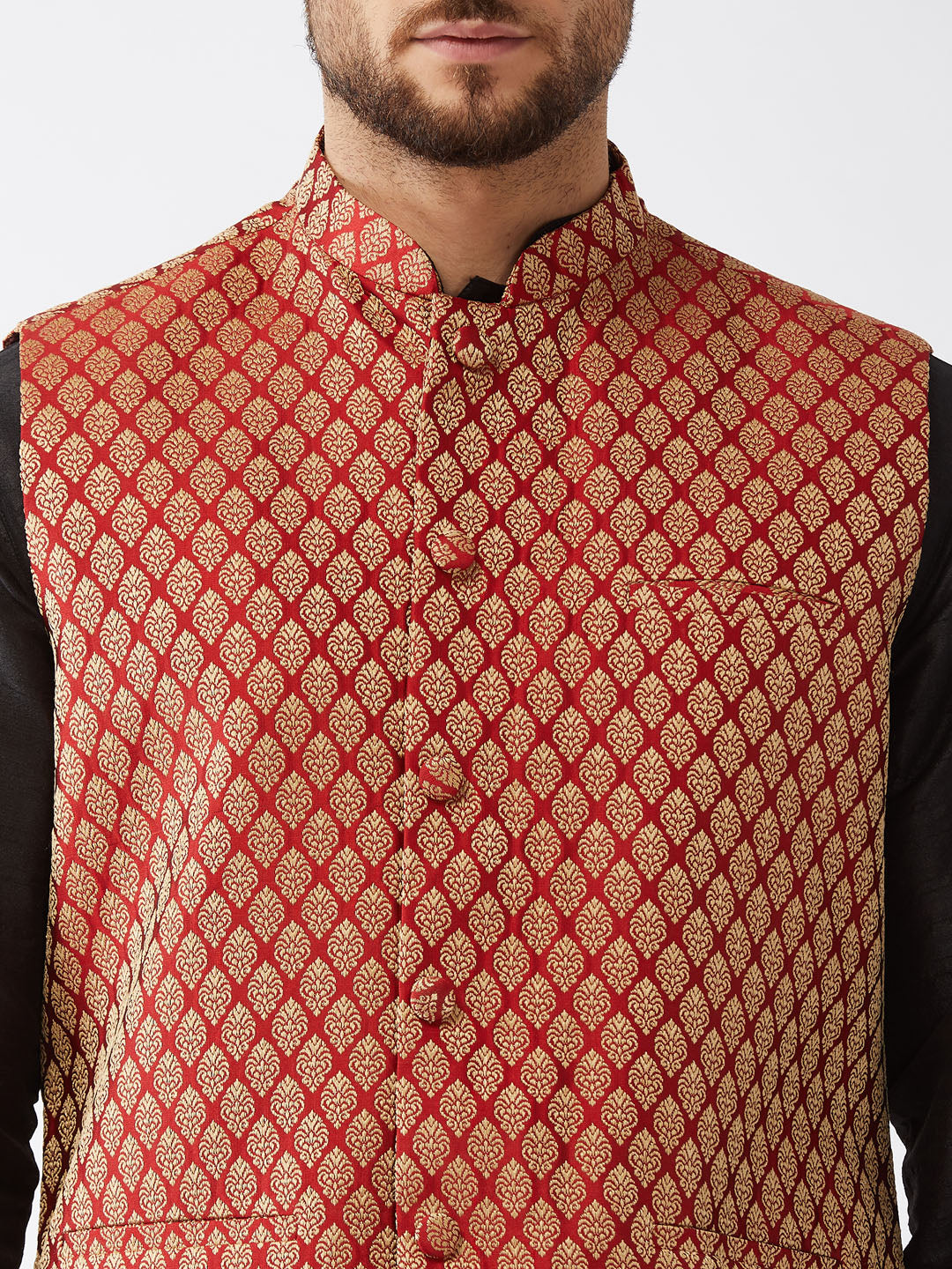 Men's Black Silk Blend Straight Jacket  Kurta and Pyjama Set