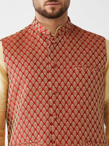 Men's Gold Silk Blend Straight Jacket  Kurta and Pyjama Set