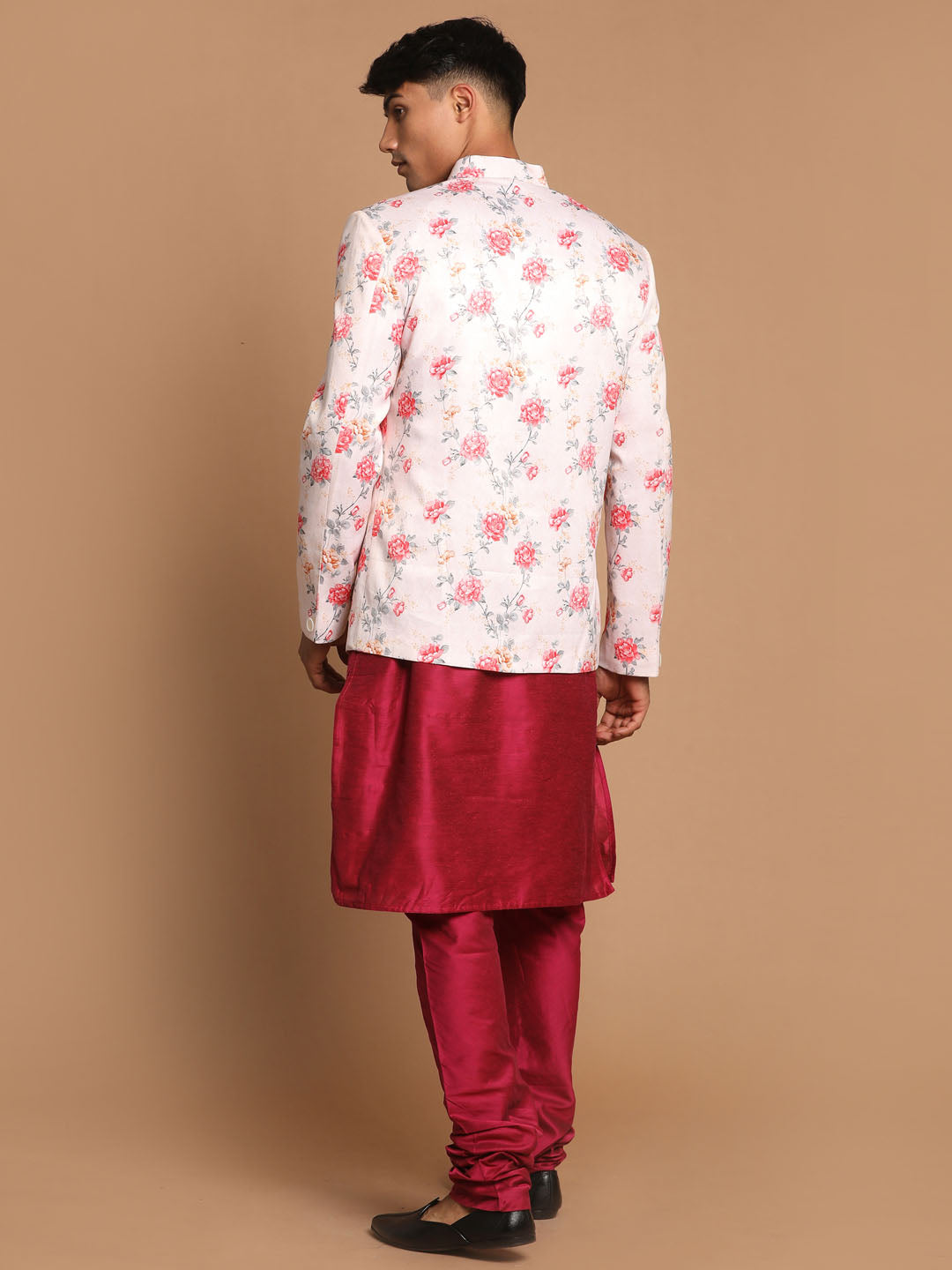 Men's Magenta Viscose Blend Straight Jacket  Kurta and Pyjama Set
