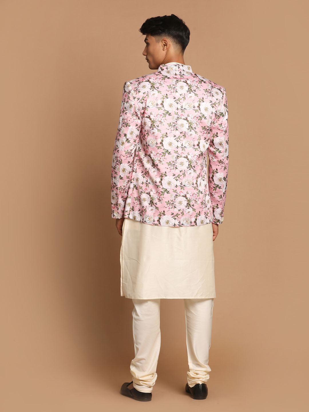 Men's Cream Viscose Straight Jacket  Kurta and Pyjama Set