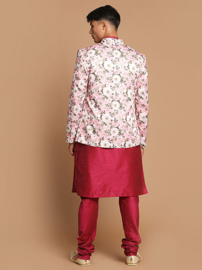 Men's Magenta Viscose Blend Straight Jacket  Kurta and Pyjama Set