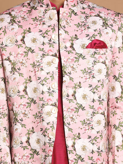 Men's Magenta Viscose Blend Straight Jacket  Kurta and Pyjama Set