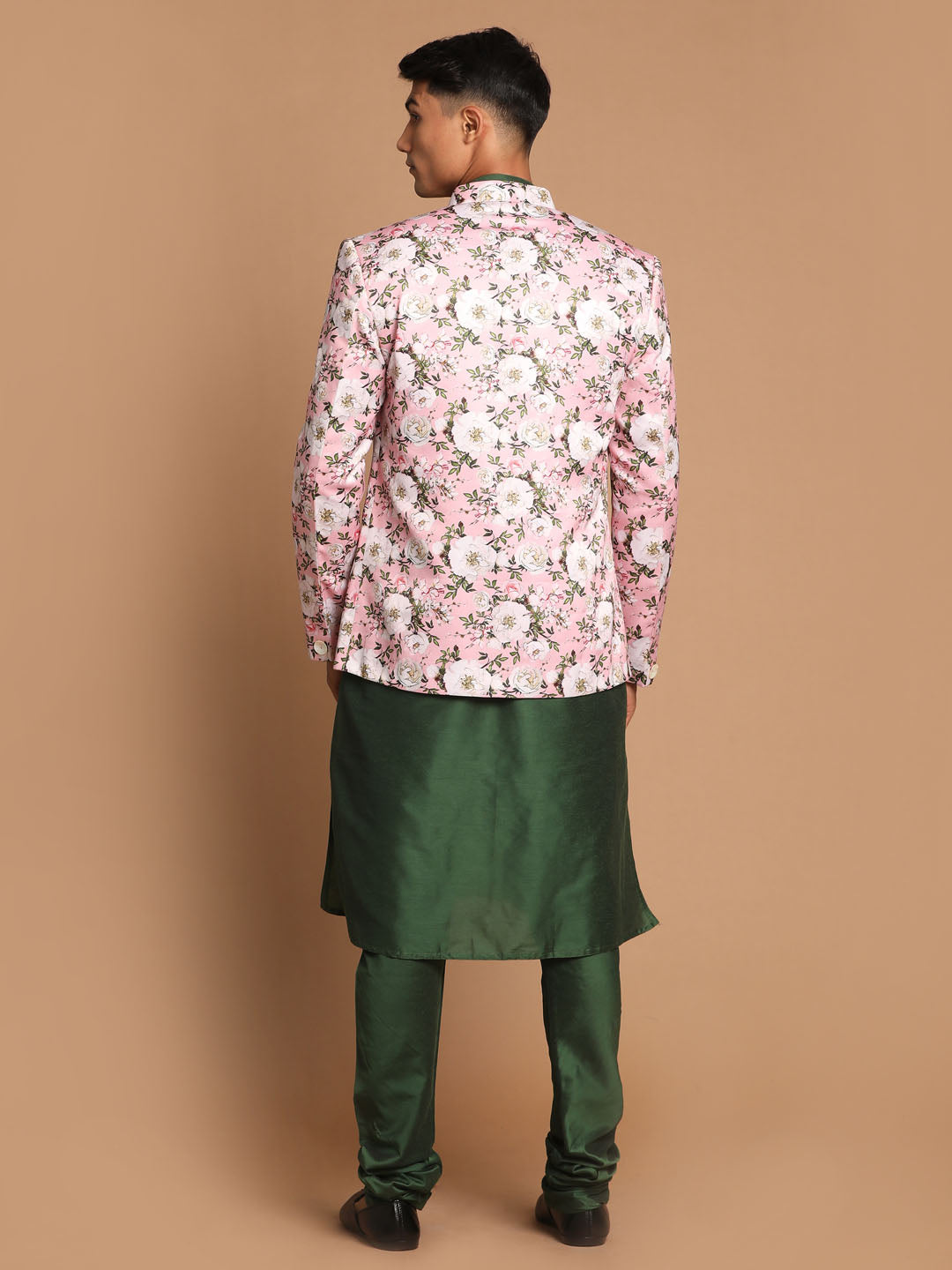 Men's Green Viscose Blend Straight Jacket  Kurta and Pyjama Set