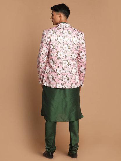 Men's Green Viscose Blend Straight Jacket  Kurta and Pyjama Set