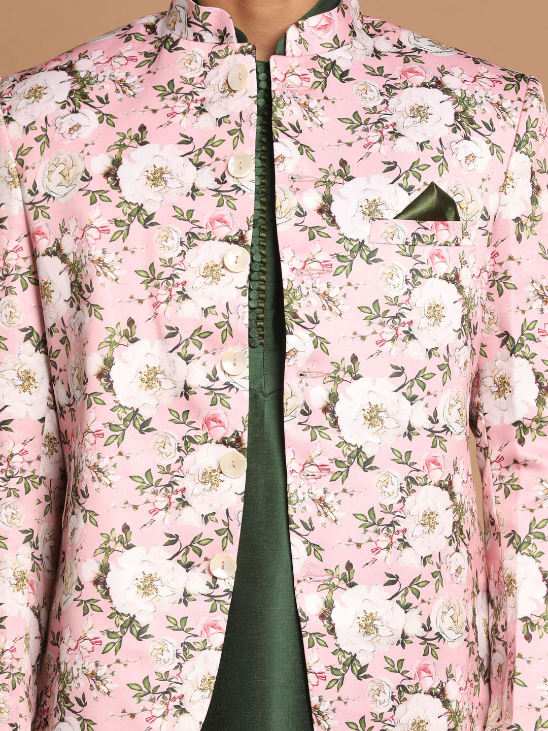 Men's Green Viscose Blend Straight Jacket  Kurta and Pyjama Set