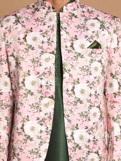 Men's Green Viscose Blend Straight Jacket  Kurta and Pyjama Set