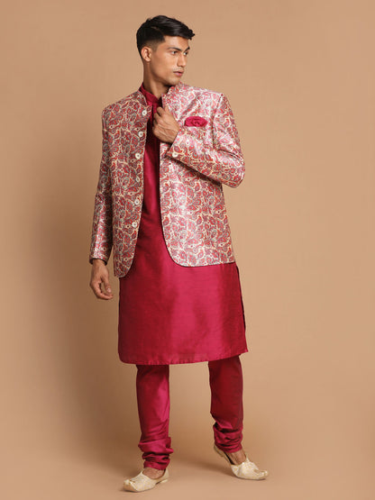 Men's Pink Viscose Blend Straight Jacket  Kurta and Pyjama Set