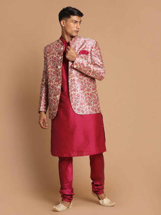 Men's Pink Viscose Blend Straight Jacket  Kurta and Pyjama Set
