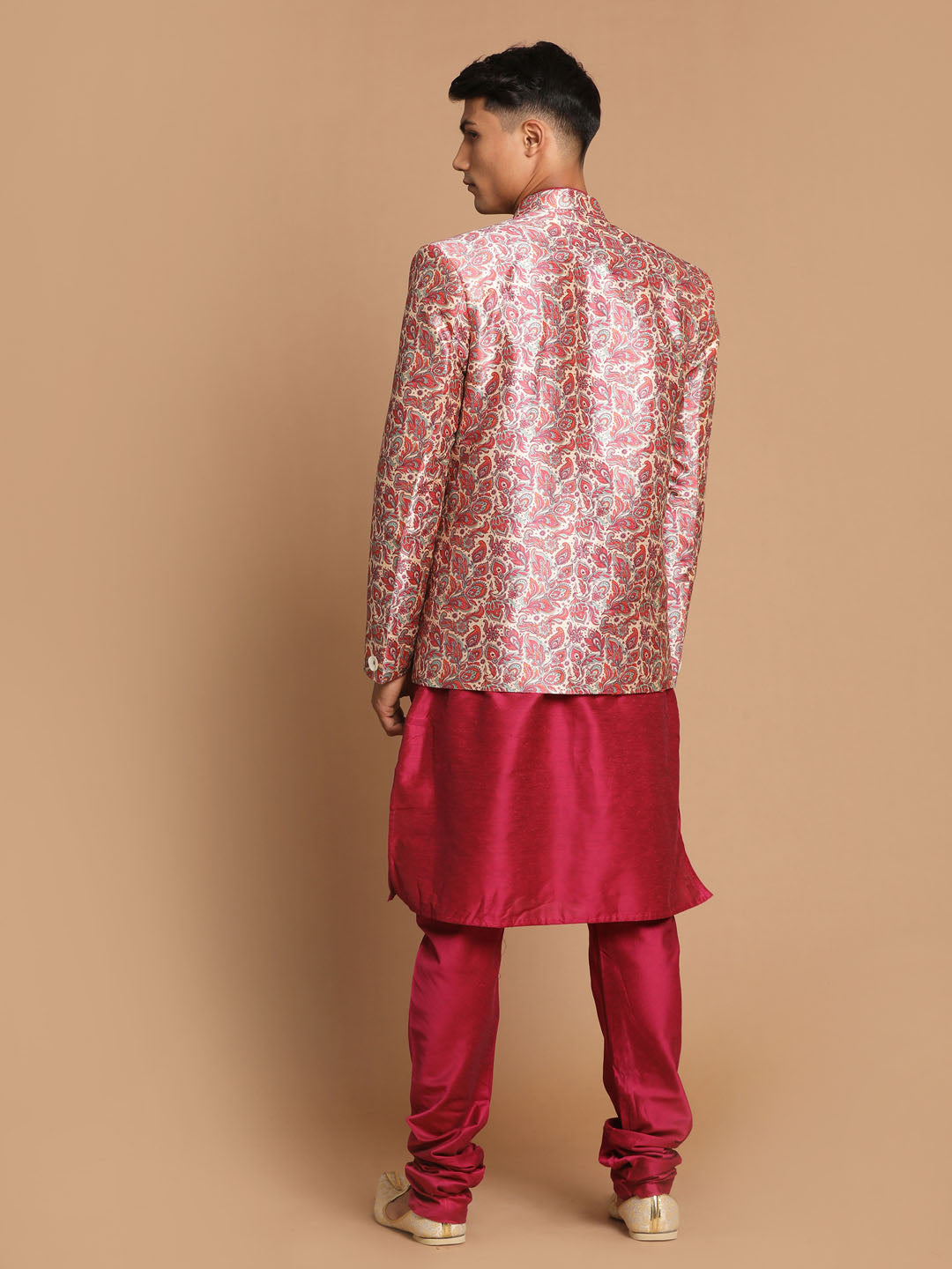 Men's Pink Viscose Blend Straight Jacket  Kurta and Pyjama Set