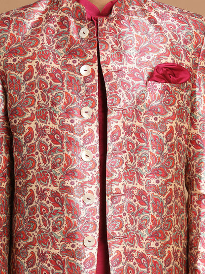 Men's Pink Viscose Blend Straight Jacket  Kurta and Pyjama Set