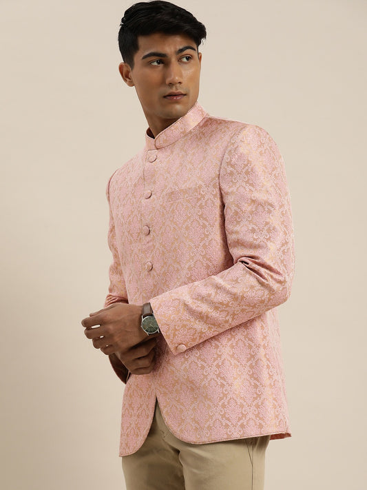 Men's Pink Silk Blend Straight Jodhpuri