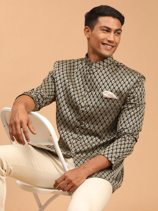 Men's Black Silk Blend Straight Jodhpuri