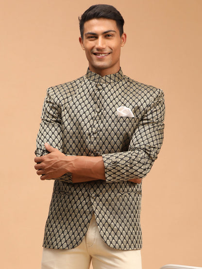 Men's Black Silk Blend Straight Jodhpuri