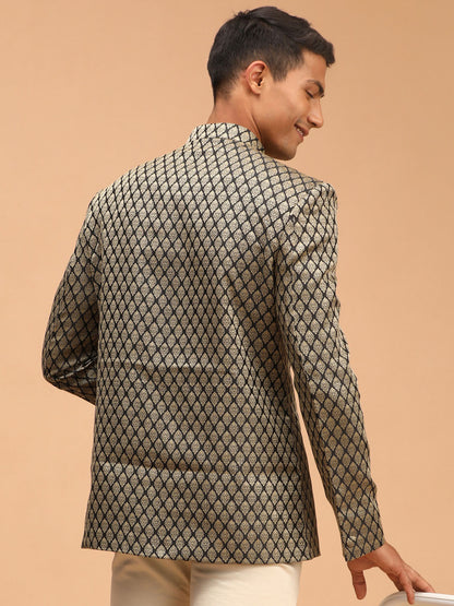 Men's Black Silk Blend Straight Jodhpuri