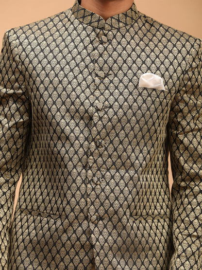Men's Black Silk Blend Straight Jodhpuri