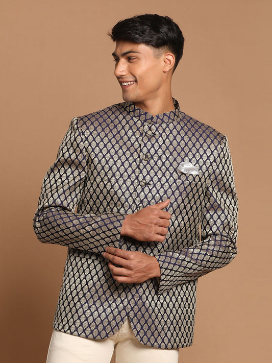 Men's Navy Blue Silk Blend Straight Jodhpuri