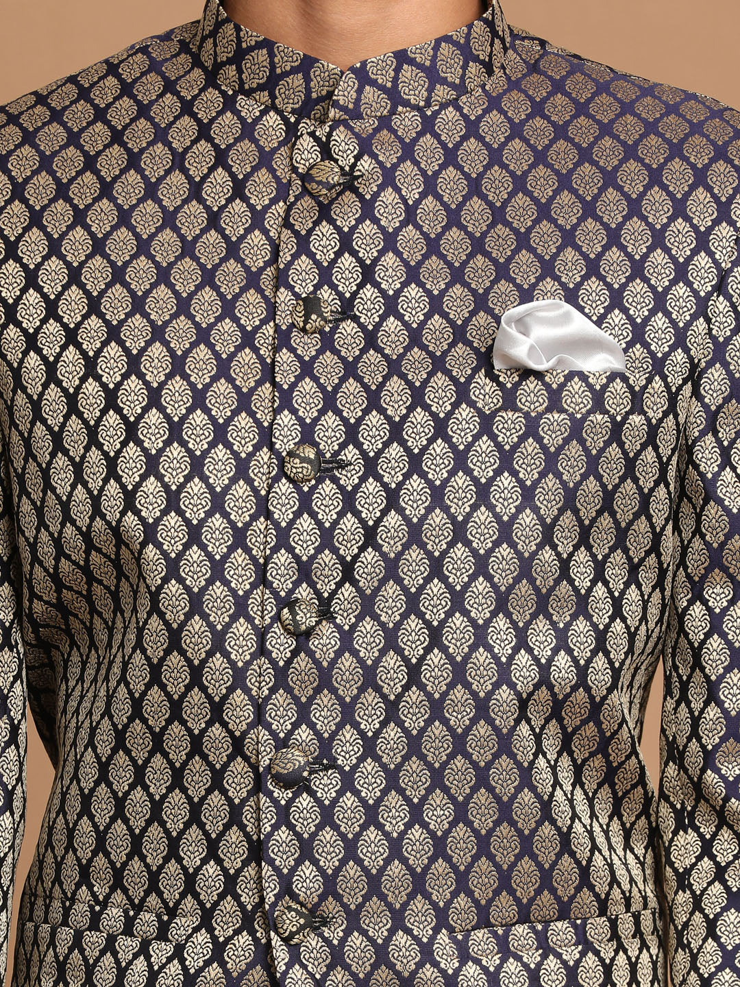 Men's Navy Blue Silk Blend Straight Jodhpuri