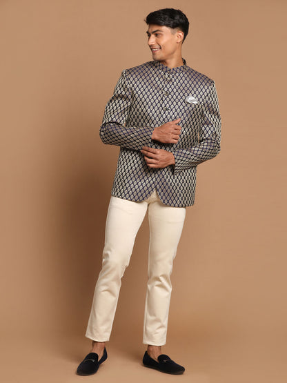 Men's Navy Blue Silk Blend Straight Jodhpuri