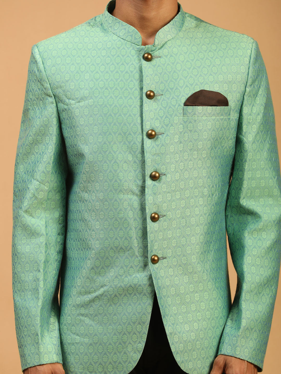 Men's Green Silk Blend Straight Jodhpuri