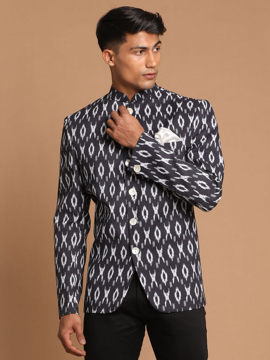 Men's Black Cotton Blend Straight Jodhpuri