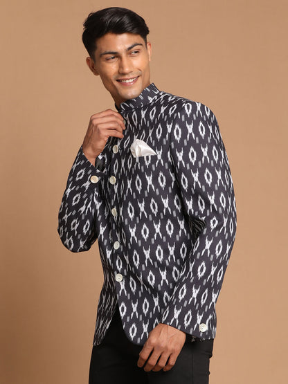 Men's Black Cotton Blend Straight Jodhpuri